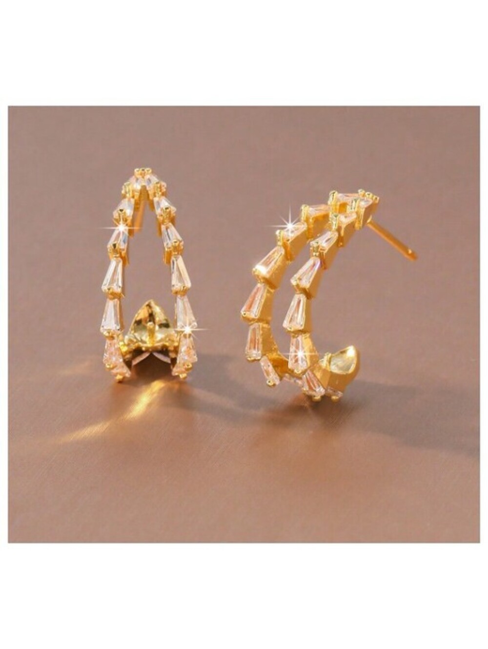 Open center baguette - Earrings - Gold - CZs - 1" - Picture 2 of 6